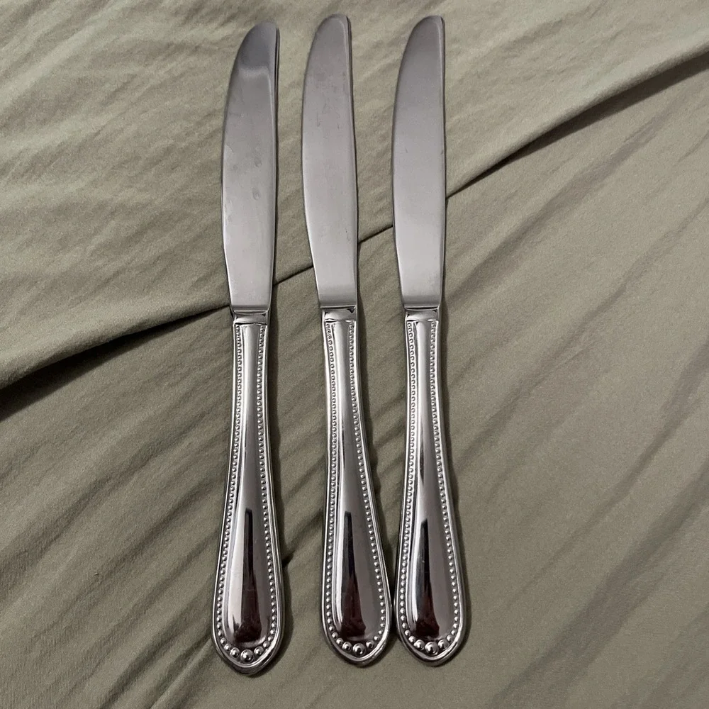 Set of 3 Wallace Regal Pearl Modern Solid Dinner Knives 18/10 Stainless Flatware